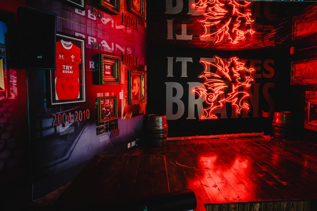 Brains Feature wall at the Old Brewery